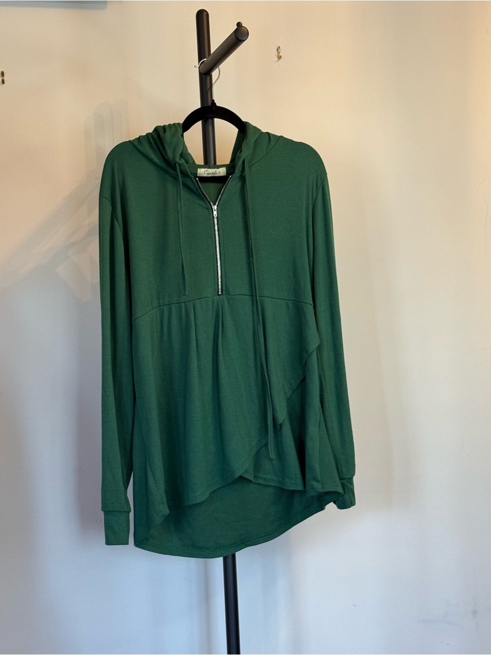 3/$15 Women's Forest Green Half-Zip Hooded Pullover